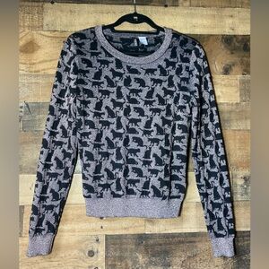 Black Cat Sweater All Over Print Cropped Metallic US 10 Divided H&M